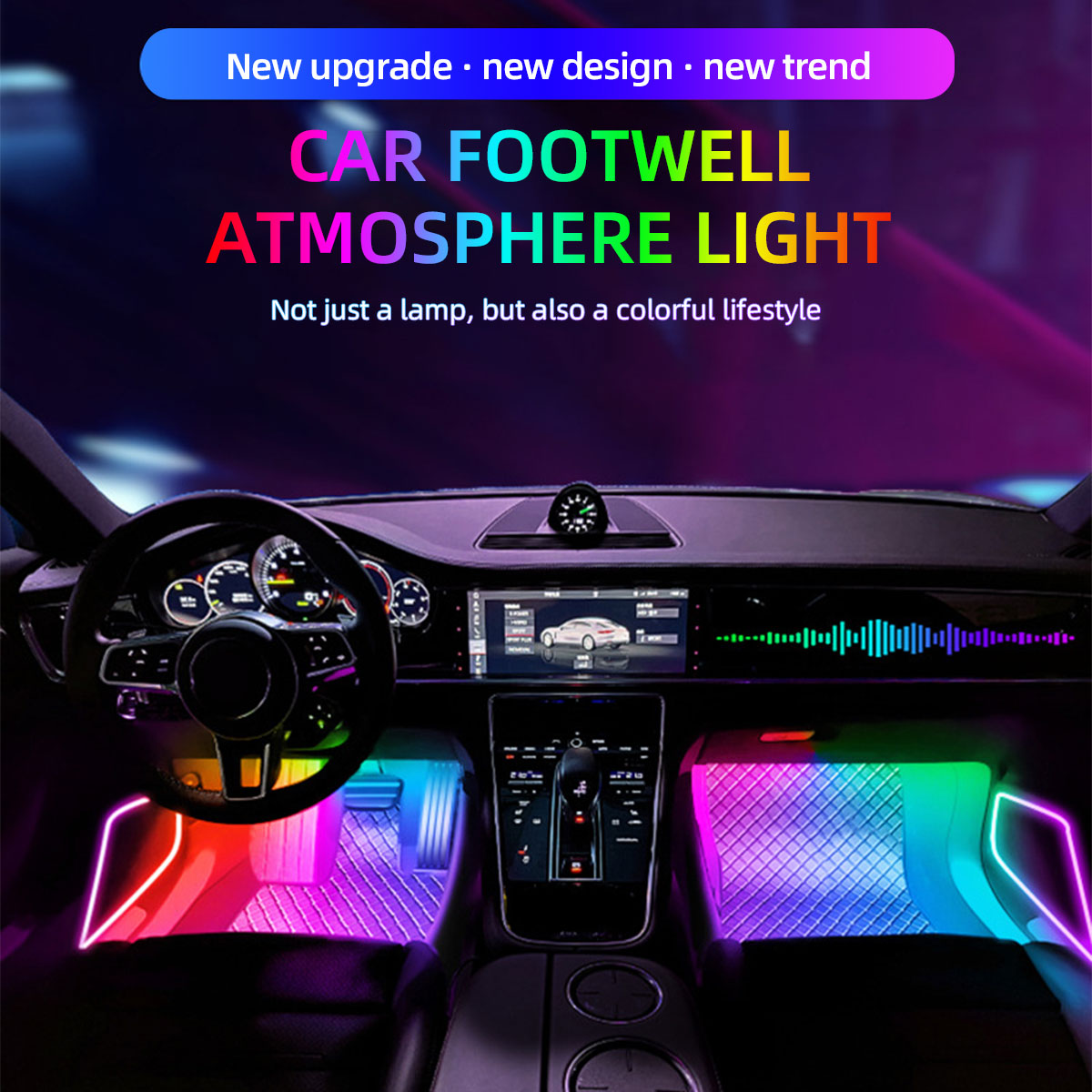 2/4in1 12/18 LED RGB Rainbow A - Led Ambient Interior Car Lights App Control ulasan dan harga